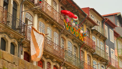 Detail-of-balconies-and-windows-in-Ribeira-Distric,-Porto,-Portugal