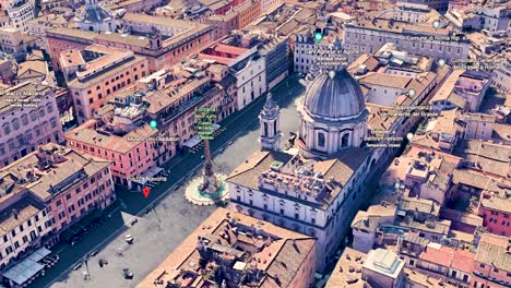 Piazza-Navona-Destination,-Rome-Italy,-Point-of-Interest-Animation-Graphics-Media,-Earth-Application-Footage