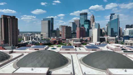 Minneapolis-skyline-as-seen-from-Minneapolis-Convention-Center-domes-on-beautiful-summer-day