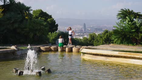 Fountain-in-Montjuic-Garden-in-Barcelona,-Spain