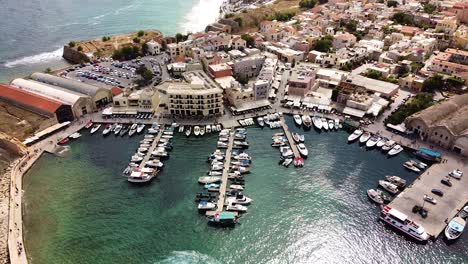 Chania-township-with-beautiful-pier-and-seascape-view,-aerial