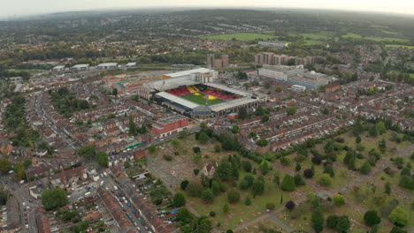 Close-circling-aerial-shot-of-Vicarage-road-stadium