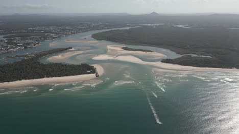 High-aerial-view-of-river-bar-at-Noosa-Heads-in-Queensland-Australia