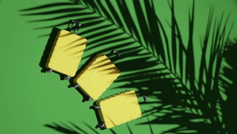Suitcases-on-tropical-green-background-vertical