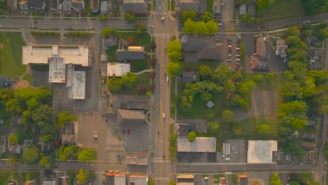 Super-high-drone-shot-the-streets-in-small-neighbor-hood-in-Downtown-Palmyra-in-New-York-State-USA