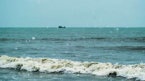 Shot-of-Fishing-trawler-in-the-Indian-Ocean-near-the-Bay-of-Bengal-in-Kuakata-waters,-Bangladesh