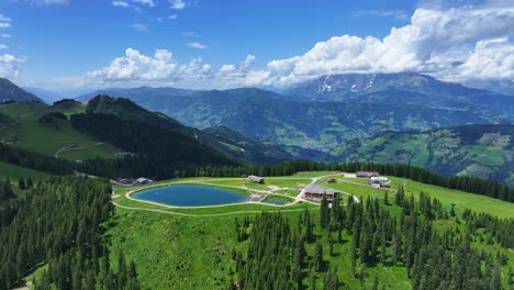 Stunning-footage-of-the-water-station-in-the-sky-at-Wagrainis-Grafenberg,-Austria
