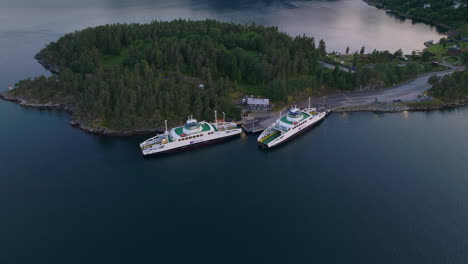 Norwegian-Ferries-at-Sognefjorden.-Transport-infrastructure-Norway.-Aerial