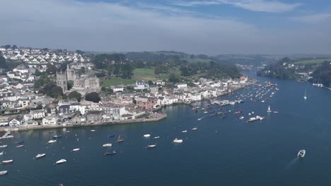 Panning-drone-aerial-view-Fowey-Cornwall-UK-drone,aerial