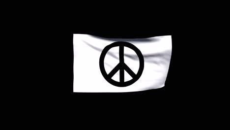 Una-Bandera-Con-El-Símbolo-De-La-Paz,-Ondeando-Sobre-Fondo-Negro,-Con-Canal-Alfa-Incluido-Al-Final-Del-Vídeo,-Animación-3d,-Bandera-Animada