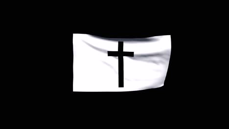 Eine-Flagge-Mit-Dem-Symbol-Des-Christentums-Darauf,-Die-Auf-Schwarzem-Hintergrund-Weht,-Mit-Alphakanal-Am-Ende-Des-Videos,-3D-Animation,-Animierte-Flagge