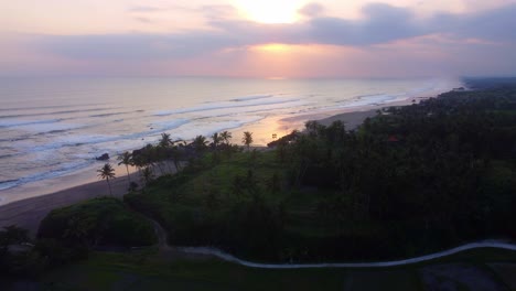 Aerial-4K-Drone-Footage:-Enchanting-Sunset-at-Seseh-Beach,-Bali