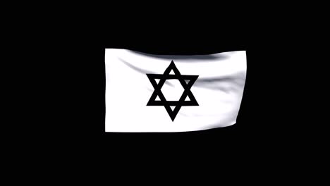 Eine-Flagge-Mit-Dem-Symbol-Des-Judentums,-Die-Auf-Schwarzem-Hintergrund-Weht,-Mit-Alphakanal-Am-Ende-Des-Videos,-3D-Animation,-Animierte-Flagge