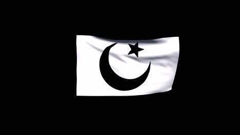 Eine-Flagge-Mit-Islamischem-Symbol-Darauf,-Die-Auf-Schwarzem-Hintergrund-Weht,-Mit-Alphakanal-Am-Ende-Des-Videos,-3D-Animation,-Animierte-Flagge