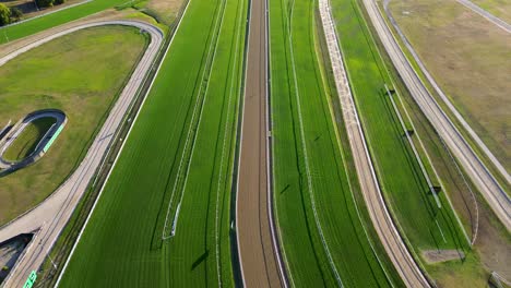 Drone-aerial-landscape-view-Royal-Randwick-Racecourse-grounds-grass-track-field-sport-races-fencing-lawn-gambling-horse-equestrian-tourism-NSW-Sydney-City-Randwick-Kingsford-Australia-4K