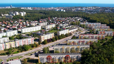 Aerial-of-a-housing-complex-in-Witomino,-Gdynia,-near-the-Baltic-Sea