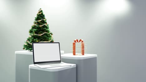 Festliche-Technik:-Ein-Moderner-Weihnachtsarbeitsplatz-Auf-Weißem-Hintergrund