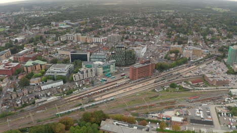 Aerial-shot-of-high-speed-trains-passing-through-Watford-Junction-station