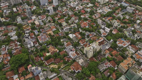 Colombo-Sri-Lanka-Aerial-v26-birds-eye-view,-flyover-Bambalapitiya-and-Kollupitiya-neighborhoods-capturing-upscale-residential-homes,-tilt-up-reveals-cityscape---Shot-with-Mavic-3-Cine---April-2023