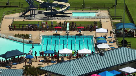 Aerial-View-Of-Siloam-Springs-Family-Aquatic-Center-On-Swimming-Competition-In-Arkansas,-USA