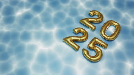 Goldene-2025-Ziffern-Schwimmen-Auf-Gewelltem-Blauem-Wasser,-Neues-Jahr