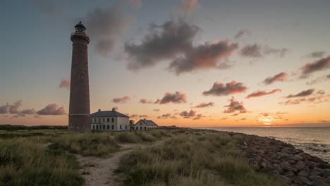 Skagen-Lighthouse-Unpainted-Cylindrical-Tower-During-Sunrise