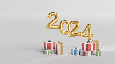 Wir-Feiern-2024-Mit-Goldenen-Luftballons-Und-Geschenken-Auf-Weißem-Hintergrund-Vertikal