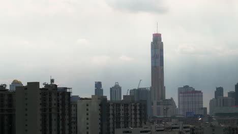 A-view-of-the-city-and-the-famous-Baiyoke-Tower,-the-tallest-hotel-in-Bangkok,-Thailand