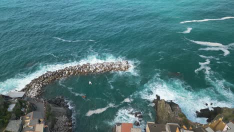 Aerial-Pullback-Reveals-Tourist-Town-in-Italy's-Cinque-Terre-Village