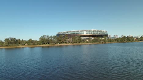 Tracking-aerial-shot-of-Optus-Stadium-in-Perth,-WA