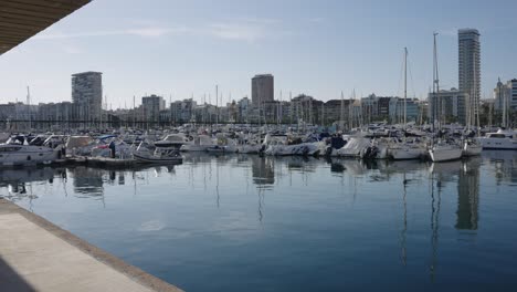 Boats-in-the-marina-port-of-Alicante,-Costa-Blanca,-Spain,-Mediterranean