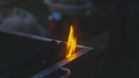 Vibrante-Fuego-De-Carbón-Ardiendo-Con-Fascinantes-Llamas-En-La-Barbacoa