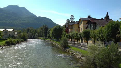 People-Swimming-in-River-Traun-in-Spa-Town-Bad-Ischl