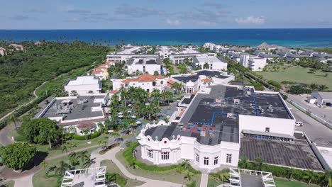 Drone-flight-over-luxurious-hotel-complex-Nickelodeon-in-the-Dominican-Republic