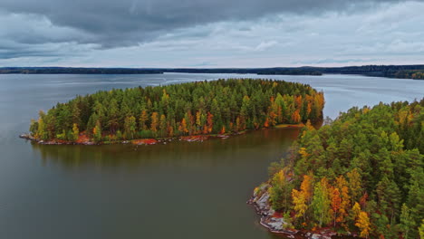 Flying-over-an-island-on-a-lake-in-Valkeakoski-Finland