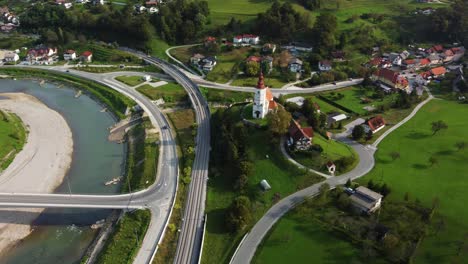 Drone-view-of-the-road-interchange-in-Europe--Modern-architecture-of-road-interchange