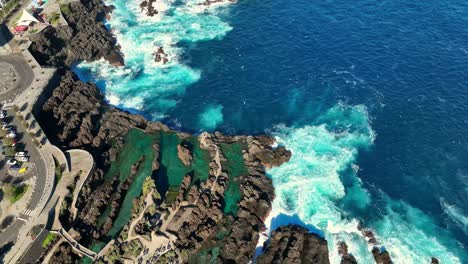 Beautiful-scenery-of-Porto-Moniz-natural-pools-and-town-in-Madeira