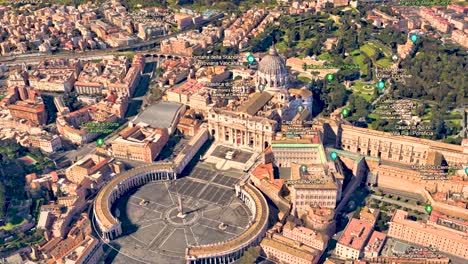San-Pietro-Vasilica-En-El-Vaticano-Roma-Italia,-Vista-Aérea-De-La-Aplicación-Terrestre,-Medios-De-Animación-Gráfica