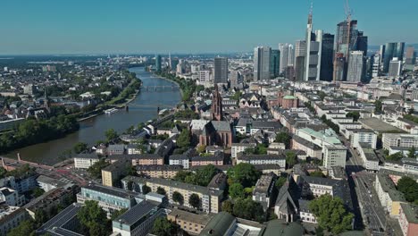 Longest-river-running-through-Germany,-the-Main-cutting-Frankfurt-in-half
