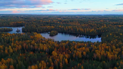 Abenddämmerung-An-Einem-See-Inmitten-Eines-Endlosen-Wildniswaldes-Im-Süden-Finnlands