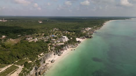 Aerial-established-of-Tulum-Maya-ruins-Mexico-famous-historical-ancient-site-travel-destination