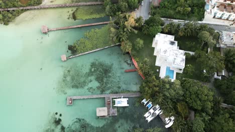Bacalar-Mexico-resort-beach-town-in-seven-colours-lagoon-aerial-footage