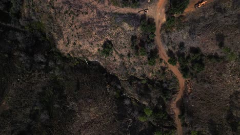 Schotterwanderweg-In-Den-Bergen-Spaniens,-Luftaufnahme-Von-Oben-Nach-Unten