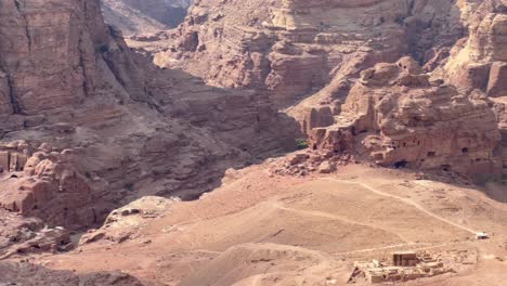 Overlook-with-a-view-of-the-Roman-ruins-at-Petra,-Jordan-far-below