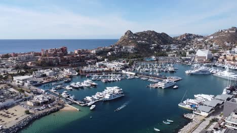 Aerial-view-of-Cabo-San-Lucas-Marina-in-sunny-weather-and-boats-docked