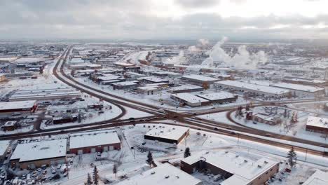 Canadian-winter-from-aerial-perspective-with-steaming-warehouses-and-snow-everywhere
