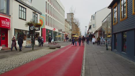 People-walking-in-Reykjavik,-Iceland-city-center-in-slow-motion