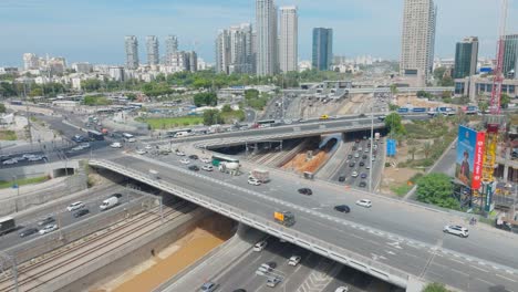 Tel-Aviv-Cityscape-And-Ayalon-Highway-Aerial-View-At-Day,-Israel---Orbit