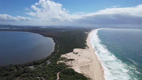 Mungo-Beach-And-Myall-Lakes-National-Park-In-New-South-Wales,-Australia---aerial-panoramic