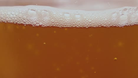 Close-up-of-a-thick-layer-of-beer-generated-foam-with-small-clusters-of-effervescing-bubbles